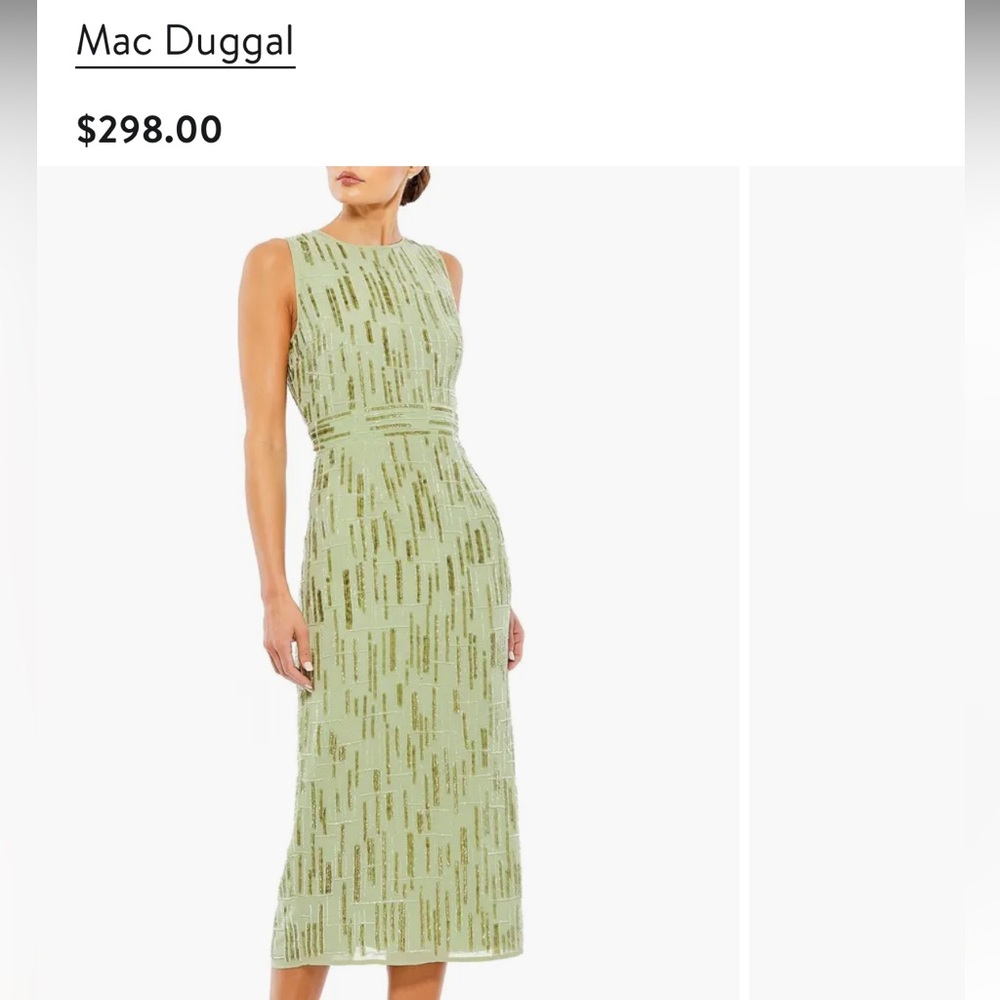 Mac Duggal Abstract Beaded Midi Sheath Dress in Light Green